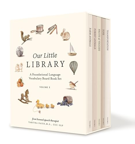 Our Little Library: A Foundational Language Vocabulary Board Book Set for Babies, Including Farm Animals, Forest Animals, Fruits and Veggies, Toys, an
